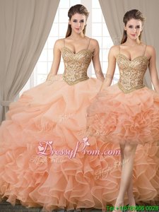Graceful Sleeveless Beading and Ruffles and Pick Ups Lace Up Ball Gown Prom Dress