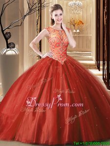 Hot Sale Wine Red Scoop Neckline Beading Quince Ball Gowns Sleeveless Lace Up