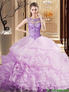Hot Sale Ball Gowns Sleeveless Lilac 15 Quinceanera Dress Brush Train Lace Up