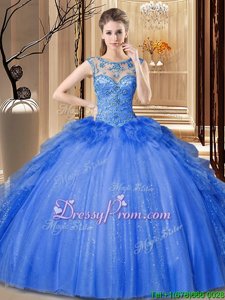 Free and Easy Floor Length Ball Gowns Sleeveless Blue Quinceanera Dress Lace Up