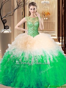 Multi-color Ball Gowns Beading Vestidos de Quinceanera Lace Up Tulle Sleeveless Floor Length