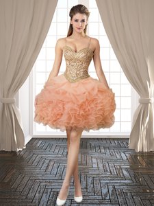 Fitting Sleeveless Beading and Ruffles and Pick Ups Backless Prom Gown