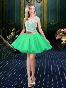 Wonderful Lace Up Scoop Beading and Lace and Appliques Prom Evening Gown Organza Sleeveless