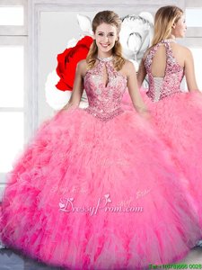 Popular Sleeveless Beading and Ruffles Lace Up Quinceanera Dresses