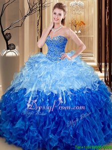 Low Price Ball Gowns Sweet 16 Dress Blue Sweetheart Organza Sleeveless Floor Length Lace Up