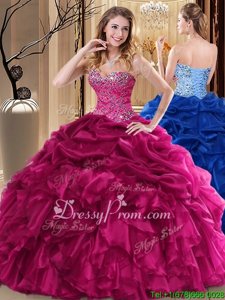 Popular Sweetheart Sleeveless Organza Ball Gown Prom Dress Beading and Pick Ups Lace Up