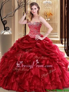 Spectacular Red Sleeveless Floor Length Beading and Pick Ups Lace Up Quinceanera Gowns