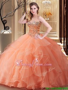 Decent Spring and Summer and Fall and Winter Tulle Sleeveless Floor Length Quinceanera Dress andBeading