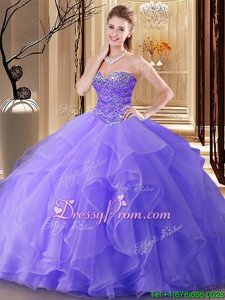 Artistic Sweetheart Sleeveless Sweet 16 Dresses Floor Length Beading Lavender Tulle