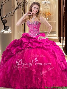 Extravagant Ball Gowns Sleeveless Hot Pink Vestidos de Quinceanera Brush Train Lace Up