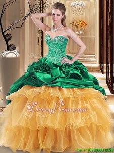 Top Selling Sweetheart Sleeveless Organza and Taffeta Quinceanera Dresses Beading and Ruffles Lace Up
