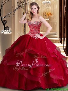 Spring and Summer and Fall and Winter Tulle Sleeveless Floor Length 15 Quinceanera Dress andBeading and Ruffles