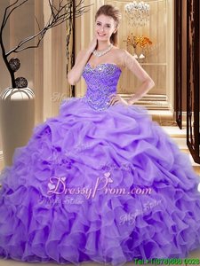 Attractive Lavender Sleeveless Organza Lace Up Sweet 16 Quinceanera Dress forMilitary Ball and Sweet 16 and Quinceanera