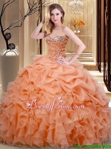 Ball Gowns Quinceanera Gowns Orange Sweetheart Organza Sleeveless Floor Length Lace Up