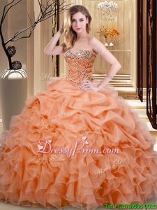 Ball Gowns Quinceanera Gowns Orange Sweetheart Organza Sleeveless Floor Length Lace Up