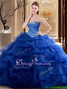 Royal Blue Tulle Lace Up Sweetheart Sleeveless Floor Length 15 Quinceanera Dress Beading