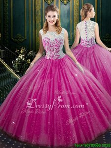 Custom Made Watermelon Red Sleeveless Beading and Embroidery Floor Length Quinceanera Dress