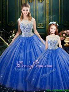 Customized Sleeveless Zipper Floor Length Embroidery Quince Ball Gowns