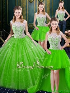 Fitting Yellow Green Ball Gowns Beading and Embroidery Quinceanera Dresses Zipper Tulle Sleeveless