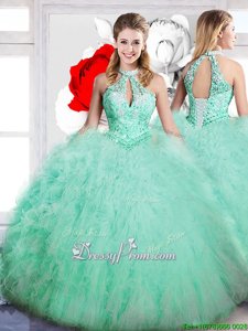 Adorable Apple Green Sleeveless Tulle Backless Sweet 16 Dress forMilitary Ball and Sweet 16 and Quinceanera