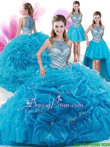 Glorious Spring and Summer and Fall Organza Sleeveless Quinceanera Dresses Court Train andRuffles and Pick Ups