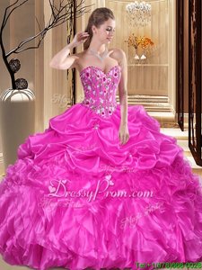 Hot Sale Hot Pink Sweetheart Neckline Lace and Appliques Vestidos de Quinceanera Sleeveless Lace Up