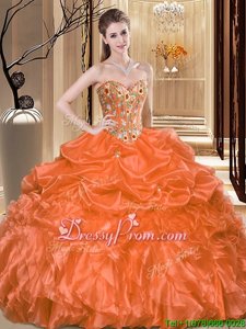 Sweetheart Sleeveless Lace Up Quinceanera Dresses Orange Organza