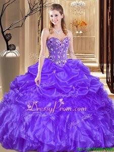 Glorious Fuchsia Sleeveless Floor Length Lace and Appliques Lace Up 15th Birthday Dress