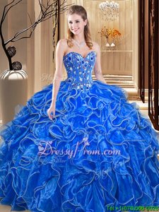 Free and Easy Spring and Summer and Fall and Winter Organza Sleeveless Floor Length 15 Quinceanera Dress andLace and Appliques