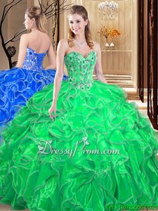Most Popular Floor Length Lace Up 15 Quinceanera Dress Spring Green and In forMilitary Ball and Sweet 16 and Quinceanera withLace and Appliques