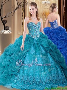 Custom Fit Teal Sleeveless Floor Length Beading and Ruffles Lace Up Quinceanera Gowns