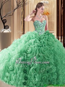 Dazzling Spring Green Sleeveless Organza Lace Up Sweet 16 Dresses forProm and Military Ball and Sweet 16 and Quinceanera