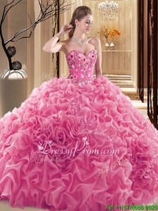 Unique Sweetheart Sleeveless Organza Quinceanera Gown Beading and Ruffles Lace Up