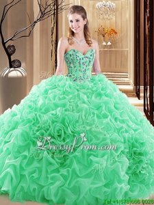 Hot Sale Spring Green Lace Up Vestidos de Quinceanera Beading and Ruffles Sleeveless Floor Length