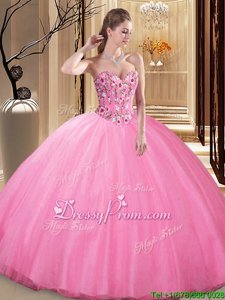 Superior Floor Length Lace Up Quinceanera Dress Rose Pink and In forProm and Military Ball and Sweet 16 withBeading and Lace