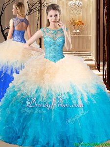 Pretty Sleeveless Beading and Ruffles Backless Quinceanera Gowns