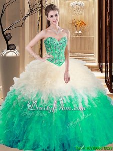 Fashionable Embroidery and Ruffles Sweet 16 Dresses Multi-color Lace Up Sleeveless Floor Length