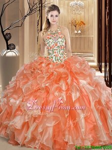 Dynamic Ball Gowns Vestidos de Quinceanera Orange Scoop Organza Sleeveless Floor Length Backless