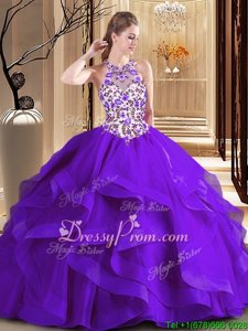 Tulle Scoop Sleeveless Backless Embroidery Sweet 16 Quinceanera Dress inPurple