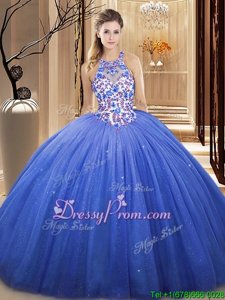 Adorable Sleeveless Lace and Appliques Lace Up Quince Ball Gowns