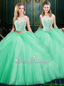 Exquisite Lace and Pick Ups Quince Ball Gowns Apple Green Lace Up Sleeveless Floor Length