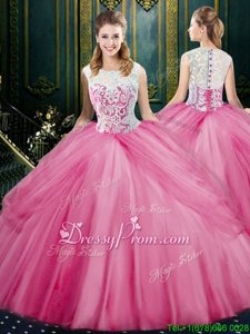 Decent Watermelon Red Ball Gown Prom Dress Military Ball and Sweet 16 and Quinceanera and For withLace and Pick Ups Scoop Sleeveless Lace Up