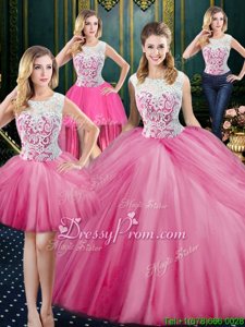Scoop Sleeveless Tulle Quinceanera Dress Lace and Pick Ups Lace Up