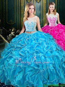 Fabulous Sleeveless Lace Up Floor Length Lace and Ruffles Vestidos de Quinceanera