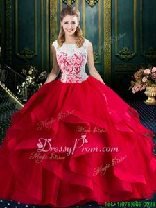 Hot Selling With Train Clasp Handle 15th Birthday Dress Red and In forMilitary Ball and Sweet 16 and Quinceanera withLace Brush Train