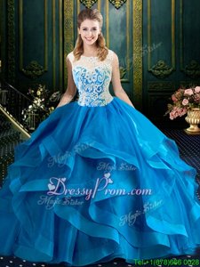 Colorful Baby Blue Sleeveless With Train Lace Clasp Handle Quinceanera Dress