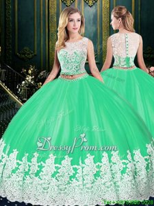 Floor Length Green Ball Gown Prom Dress Scoop Sleeveless Lace Up
