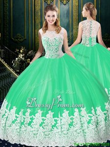 Customized Spring and Summer and Fall and Winter Tulle Sleeveless Floor Length Vestidos de Quinceanera andLace and Appliques