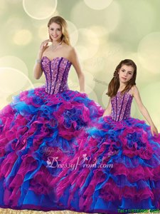 Modern Organza Sweetheart Sleeveless Lace Up Beading and Ruffles Quinceanera Dress inMulti-color