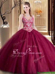 Spaghetti Straps Sleeveless Tulle Quinceanera Dress Beading and Appliques Lace Up